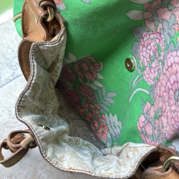 Anthropologie Lucky Penny Shoulder Bag Overnight Tote Satchel Floral Leather - Picture 7 of 16